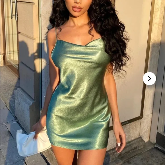 Meadow Satin Mini Dress - Green - Picture 10 of 11